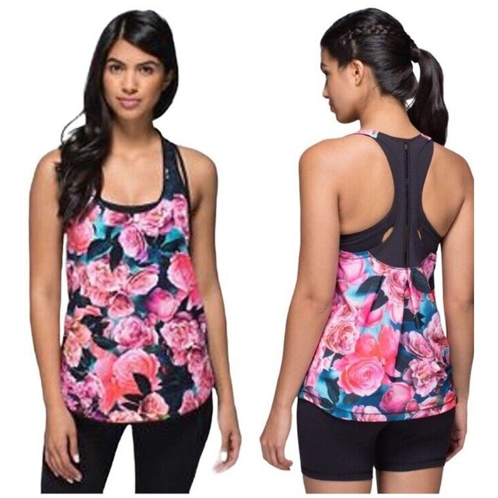 New LULULEMON Women’s Lightened Up Singlet Racerback Secret garden/Black XL Tank